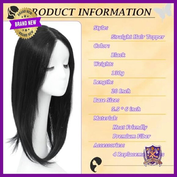 20 Inch Synthetic Hair Topper for Thinning Hair, Heat Resistant Clip In